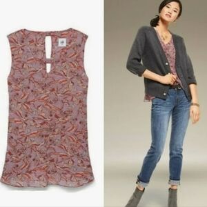 CAbi 3611 Good Luck Red Crane Print Peplum Medium